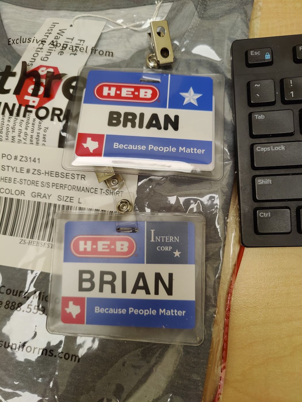 Brian's H-E-B intern name badges
