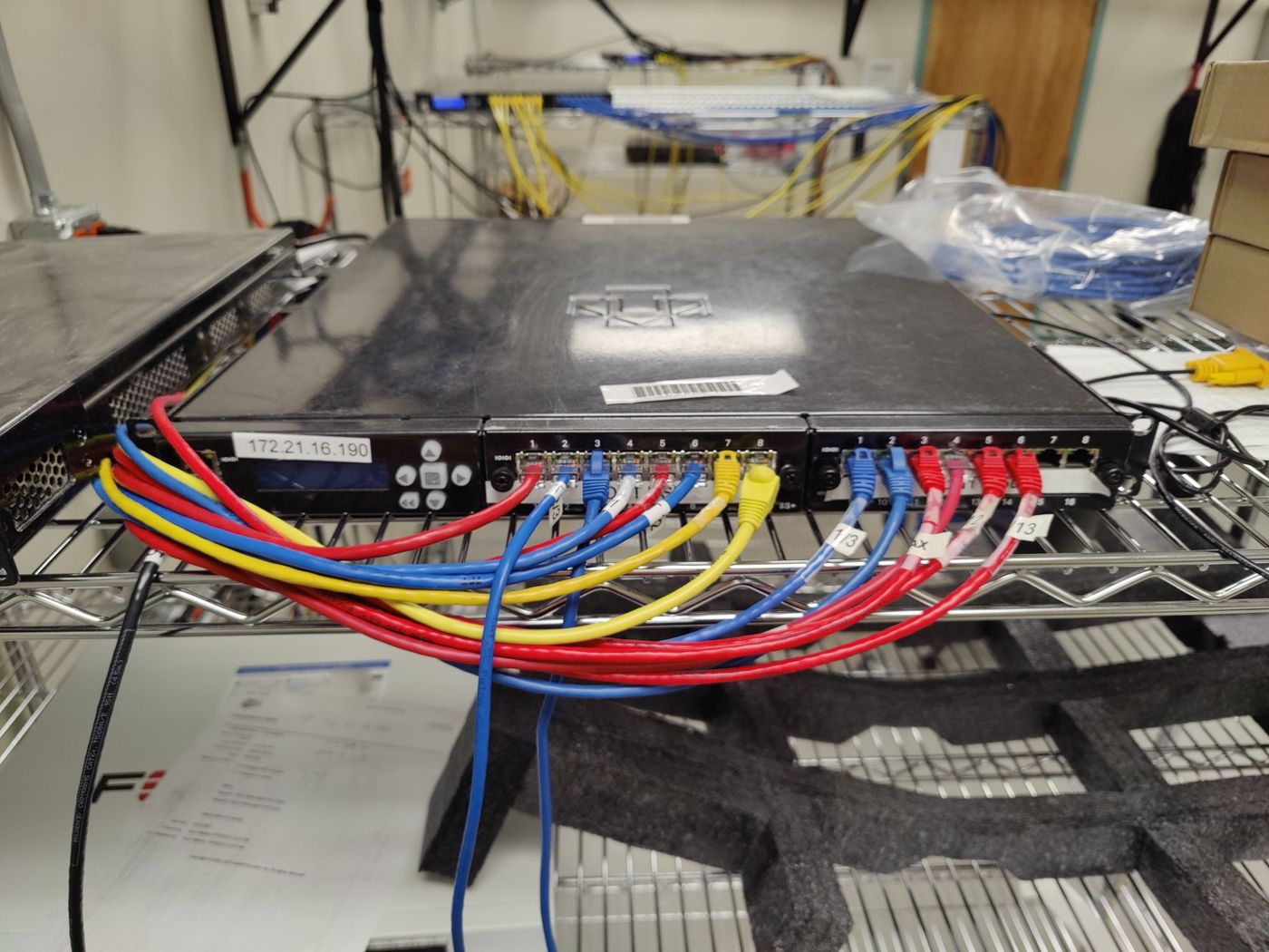 Rack server with patch cables during configuration at H-E-B